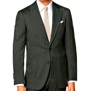 SUITSUPPLY dark green herringbone suit. 42S 130s pure wool slim fit suit.